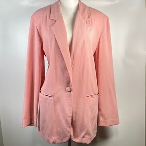 San Moire Vtg Blush Pink Textured Single Button Blazer Jacket Size‎ 12 USA Made